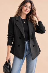 Zwarte blazer met dubbele rij knopen en revers