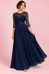 Marineblauwe maxi-jurk met kanten inzet