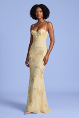 Gele maxi-jurk met bloemenborduursel
