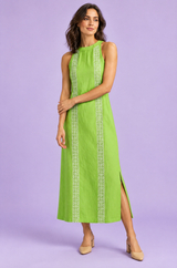 Groene mouwloze geplooide midi-jurk met split
