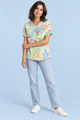 Wit T-shirt met bloemenprint en kraag