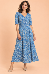 Blauwe maxi-jurk met V-hals