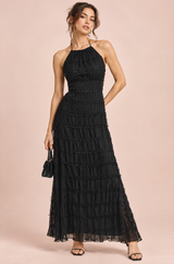 Zwarte geplooide maxi-jurk