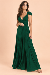 Groene maxi-jurk met halternek, wikkelmodel en gouden detail
