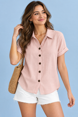 Roze blouse met korte mouwen en kraag