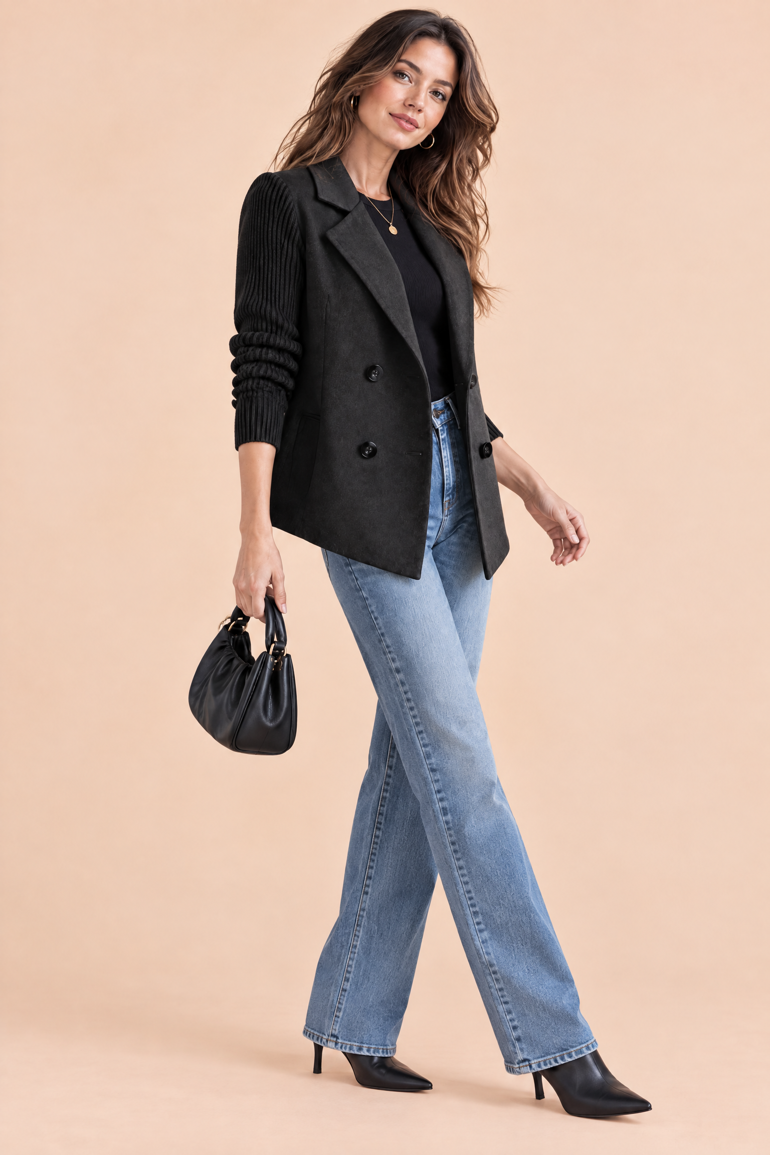 Blazer noir croisé à revers | Vue de dos | Lounelle Paris