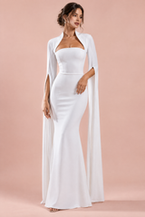 Witte maxi-jurk met vierkante hals en cape-mouwen