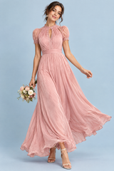 Roze geplooide maxi-jurk