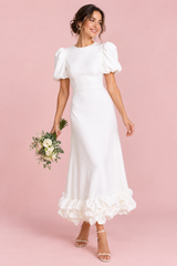 Witte maxi-jurk met pofmouwen en ruches
