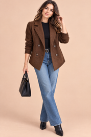 Blazer marron foncé croisé à revers | Vue de face | Lounelle Paris