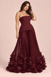 Robe longue bustier plissée rouge | Porté sur une autre silhouette | Lounelle Paris