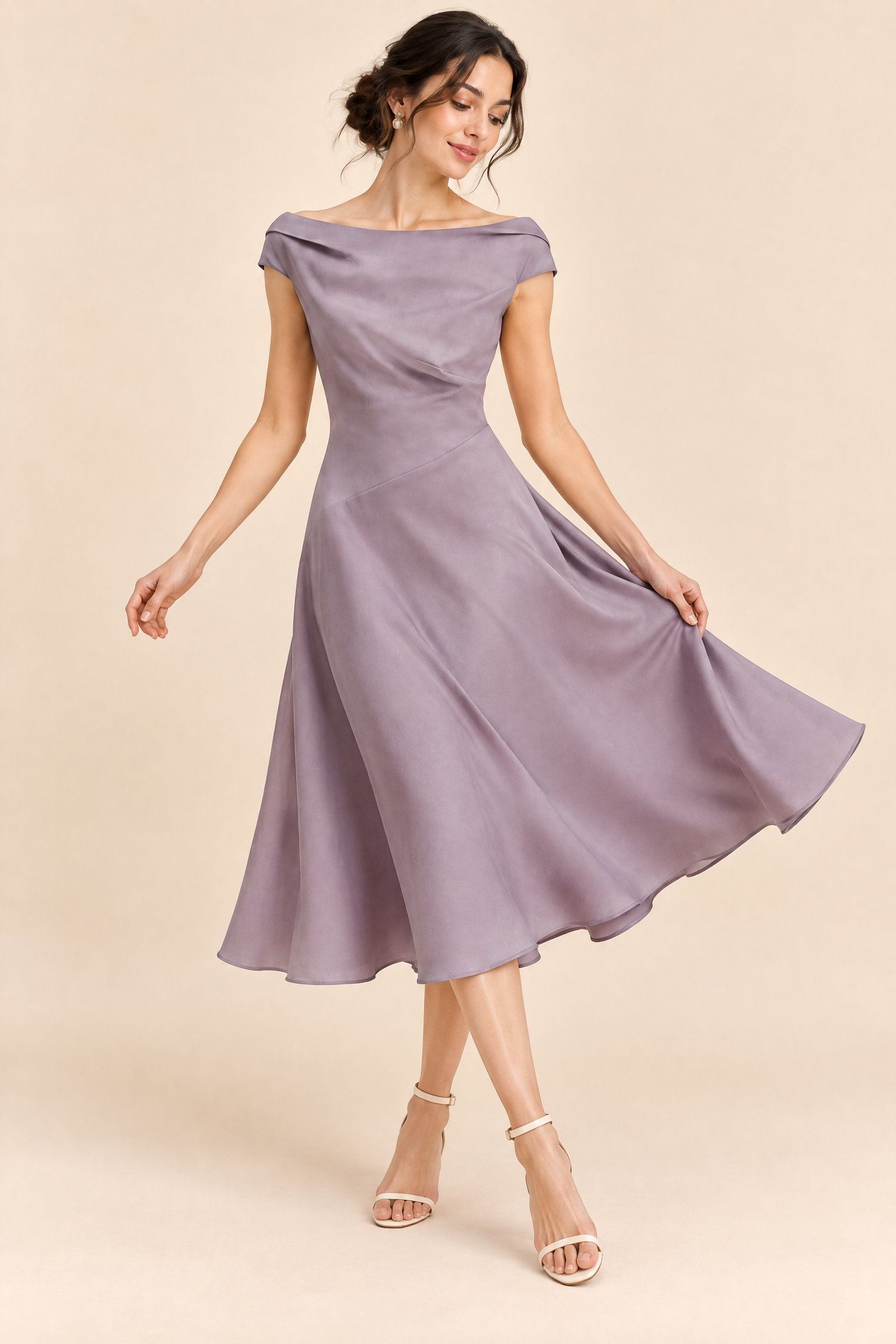 Robe trapèze violet jacinthe midi | Vue en mouvement | Lounelle Paris
