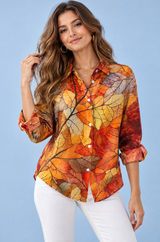 Oranje blouse met bloemenprint