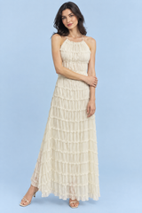 Gebroken witte geplooide maxi-jurk