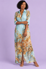 Lichtblauwe midi-jurk met print