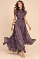 Mauve geplooide maxi-jurk