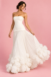 Robe longue bustier plissée blanche | Vue en mouvement | Lounelle Paris