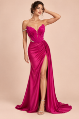 Strapless maxi-jurk met plooien roze