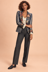 Blauwe getailleerde blazer met bloemen- en streepdessin