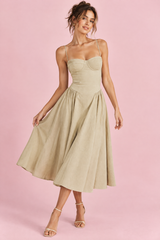 Beige midi-jurk met bustierlijfje