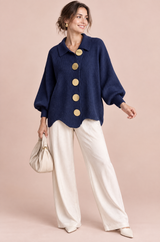 Oversized vest met kraag in marineblauw