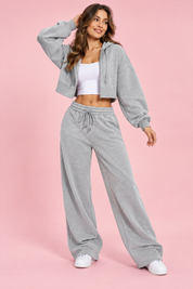 Ensemble gris avec sweat zippé court | Vue de face | Lounelle Paris