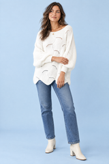Witte oversized trui met ajourbreisel en boothals