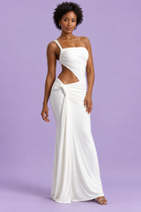 Witte asymmetrische maxijurk met wikkelrok