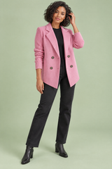 Roze blazer met dubbele rij knopen en revers