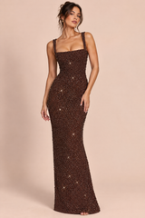 Bruine maxi-jurk met pailletten
