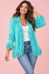 Turquoise vest met franjes