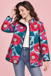 Veste matelassée turquoise à col montant | Vue rapprochée | Lounelle Paris