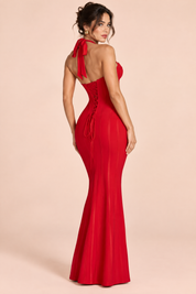 Robe longue corset rouge à dos nu | Vue de dos | Lounelle Paris