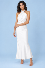Witte maxi-jurk met halternek en open rug