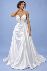 Strapless maxi-jurk met plooien wit