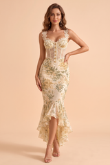 Witte korsetjurk met bloemenprint