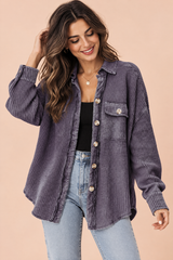 Paarse shacket met rafelrand