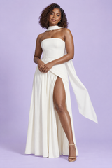 Witte maxi-jurk met asymmetrische halslijn