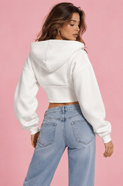 Sweat à capuche blanc court zippé | Vue de dos | Lounelle Paris
