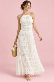 Robe longue plissée blanche | Vue de face | Lounelle Paris