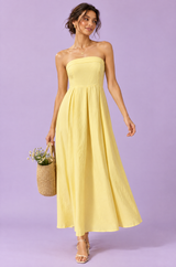 Gele strapless maxi-jurk met A-lijn