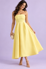 Gele bandeau midi-jurk met skaterrok