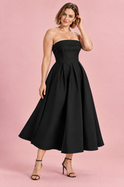 Robe midi patineuse bustier noire | Porté sur une autre silhouette | Lounelle Paris