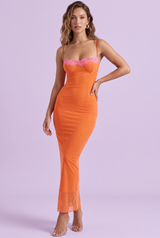 Mandarijnoranje bodycon maxi-jurk met spaghettibandjes