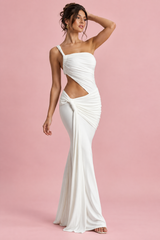Asymmetrische witte jurk met cut-out
