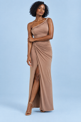 Beige asymmetrische stringbody met twistdetail