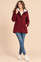 Oversized parka met capuchon in bordeaux