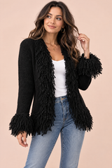 Zwart vest met franjes
