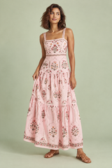 Roze maxi-jurk met bloemenprint en stroken