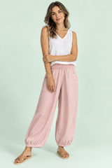 Roze cropped broek met wijde pijpen